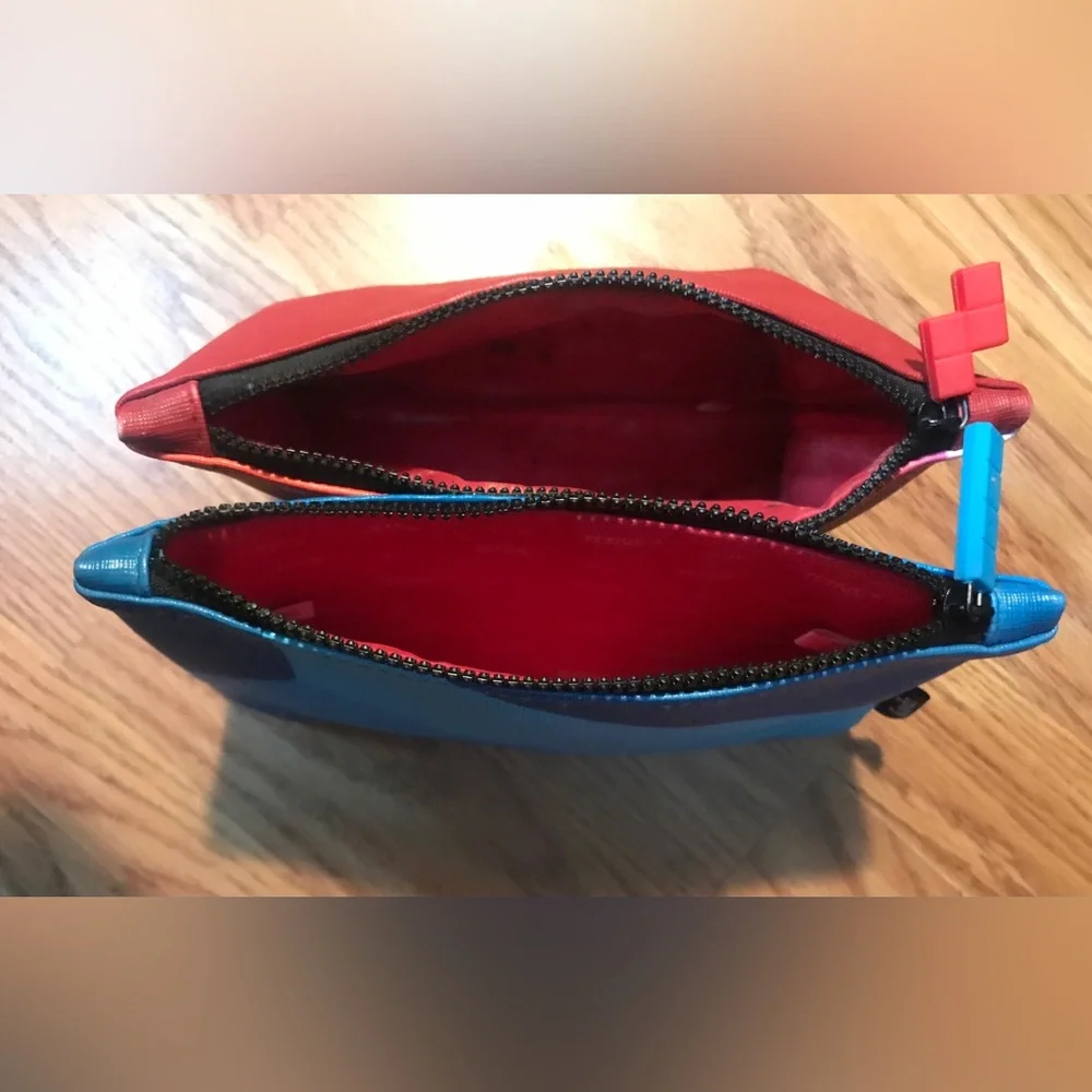 Set of 2 Ipsy Tetris Makeup Cosmetic Pouch Bags Blue & Red Zip close